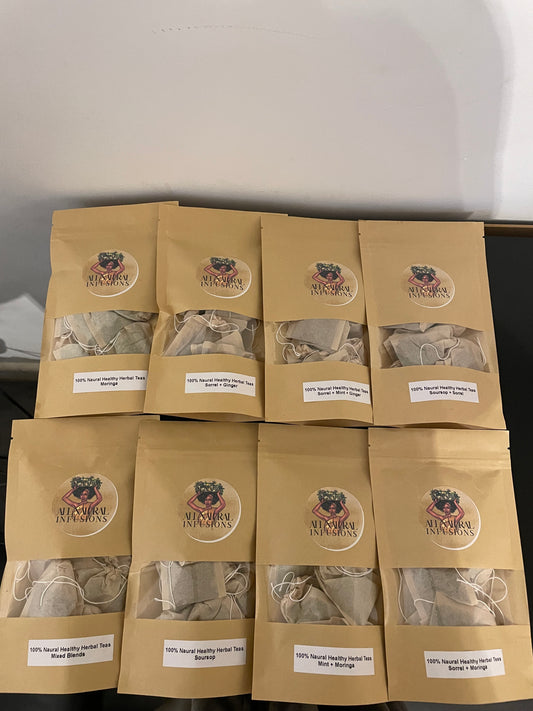 100% Natural Herbal Flavoured Teas - Soursop, Moringa, Peppermint, Sorrel, Ginger (+ mixed blends)